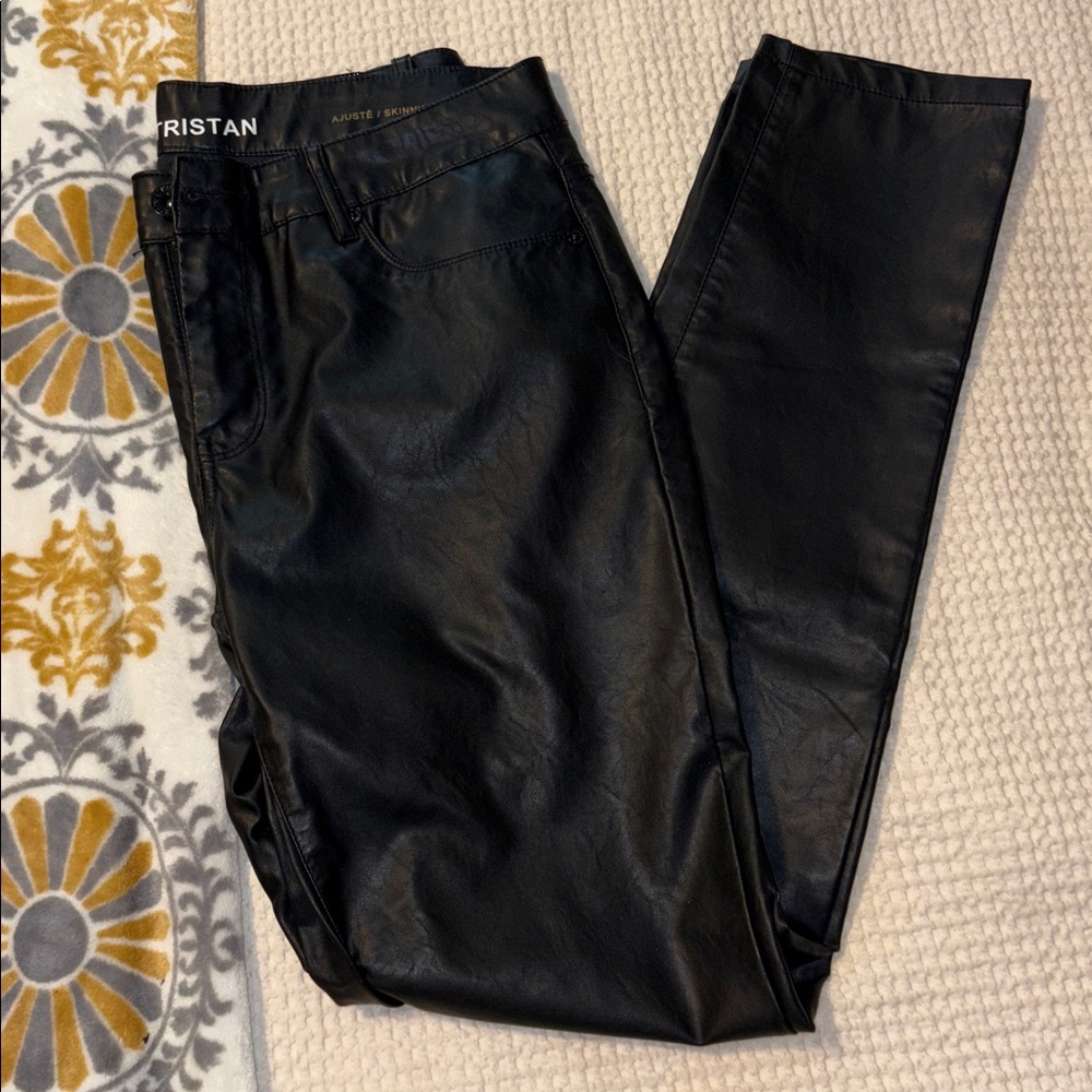 Tristan Black Leather-Style Pants